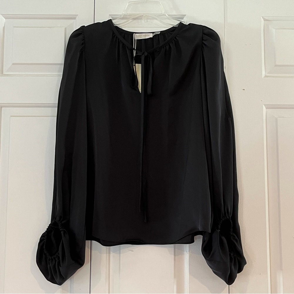 Ramy Brook Small Black Cold shoulder Top tie at neck Aubrie Style NWT